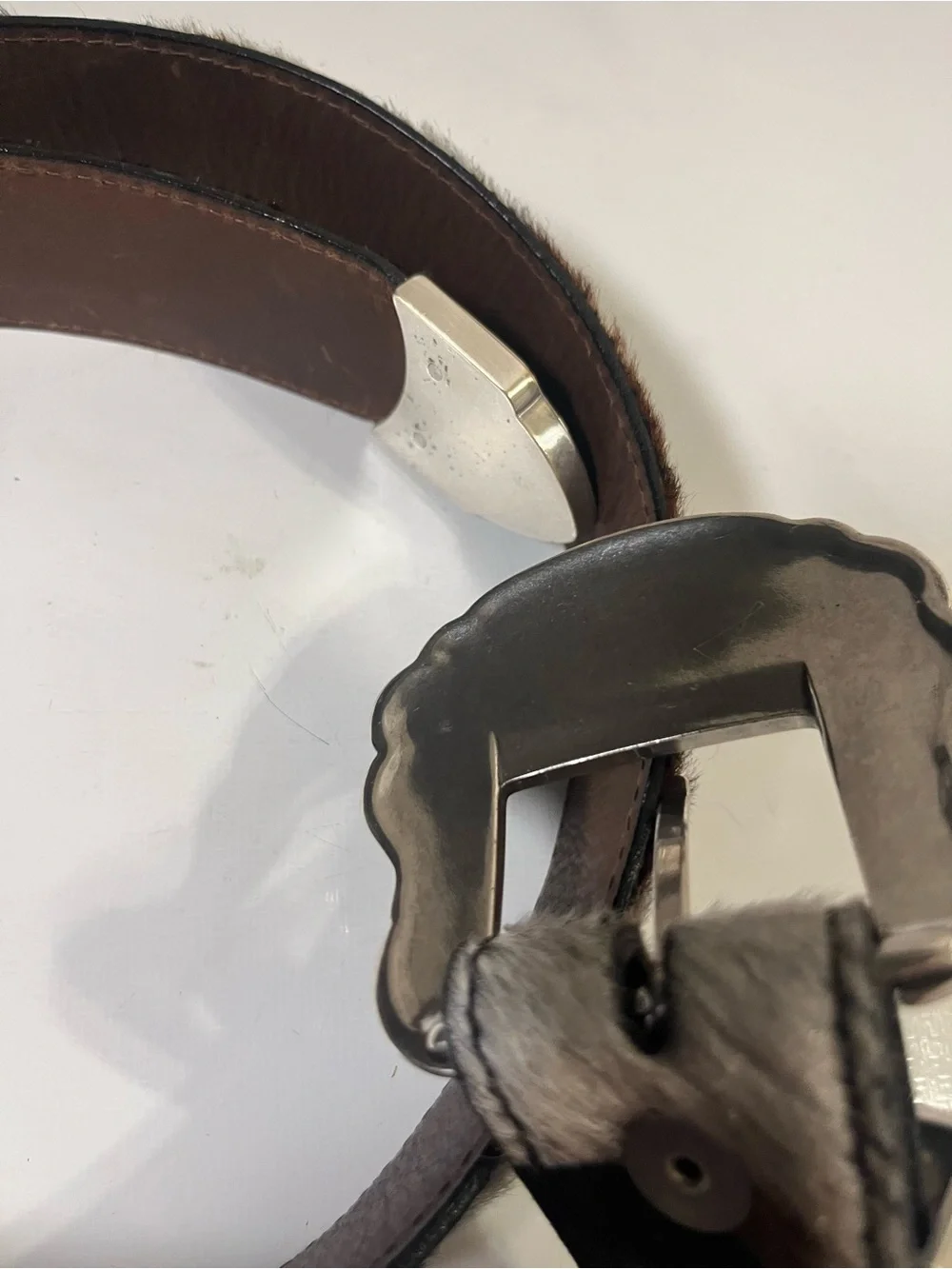 Vintage BISON GENUINE ITALIAN LEATHER Western Belt with Ornate Silver Buckle